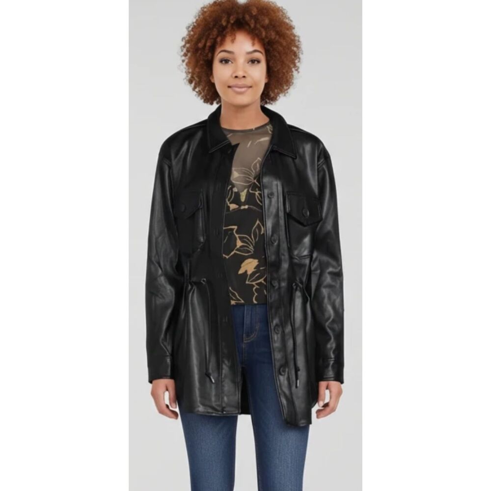 RD Style Leighton Faux Leather Shirt Jacket in black